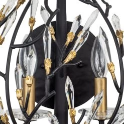 Bask 271K02MBFG 2-Light Crystal Wall Sconce - Matte Black/French Gold -Hanging Lighting 271K02MBFG Detail 1