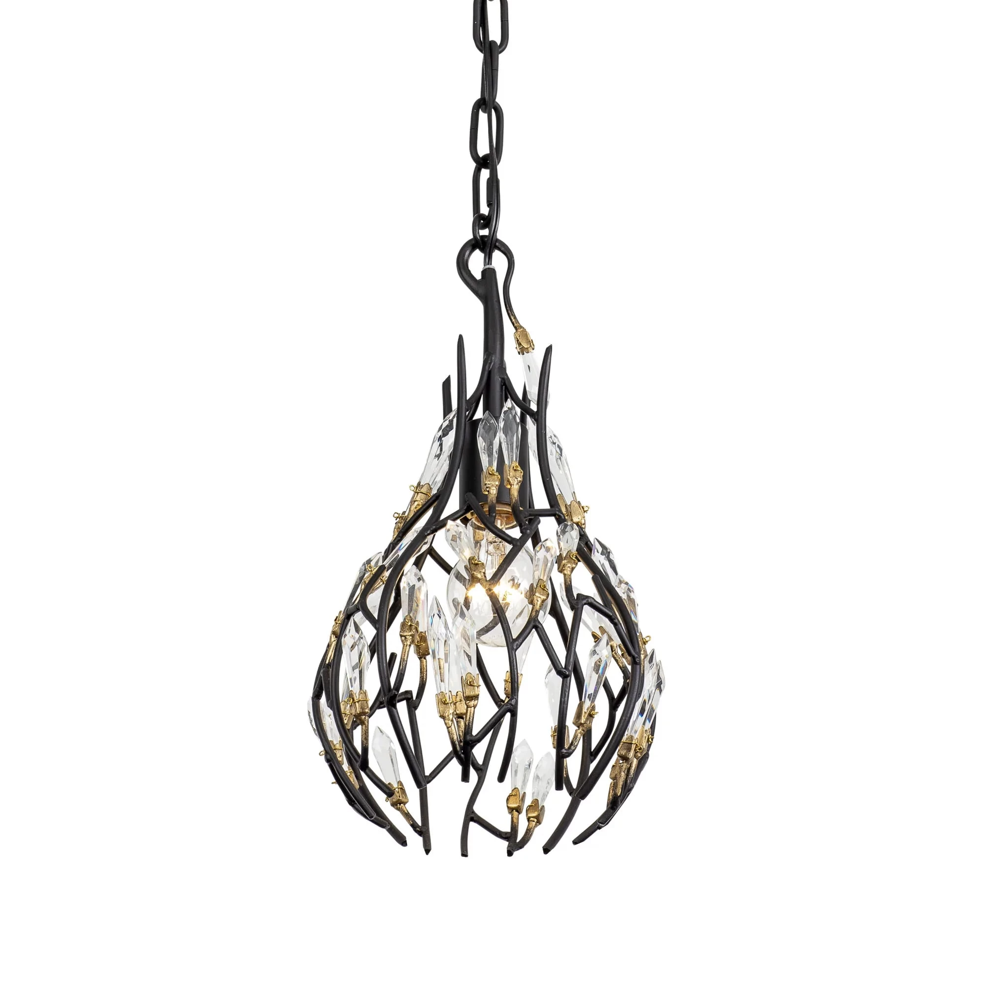 Bask 271M01MBFG 1-Light Crystal Mini Pendant Light - Matte Black/French Gold 3 Bask 271M01MBFG 1-Light Crystal Mini Pendant Light - Matte Black/French Gold