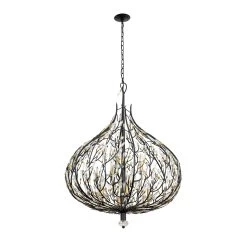 Bask 271P09MBFG 9-Light Crystal Pendant Light - Matte Black/French Gold -Hanging Lighting 271P09MBFG 3
