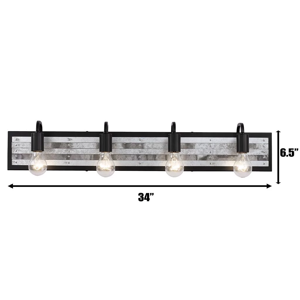 Abbey Rose 336B04BL 4-Light Vanity Light - Black/Galvanized 4 Abbey Rose 336B04BL 4-Light Vanity Light - Black/Galvanized - Image 2