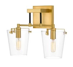 Arlo 351K02BLSB 2-Light Vanity Light - Black/Satin Brass -Hanging Lighting 351K02BLSB