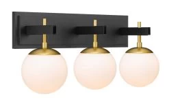 Allie 352B03BLSB 3-Light Vanity Light - Black/Satin Brass -Hanging Lighting 352B03BLSB