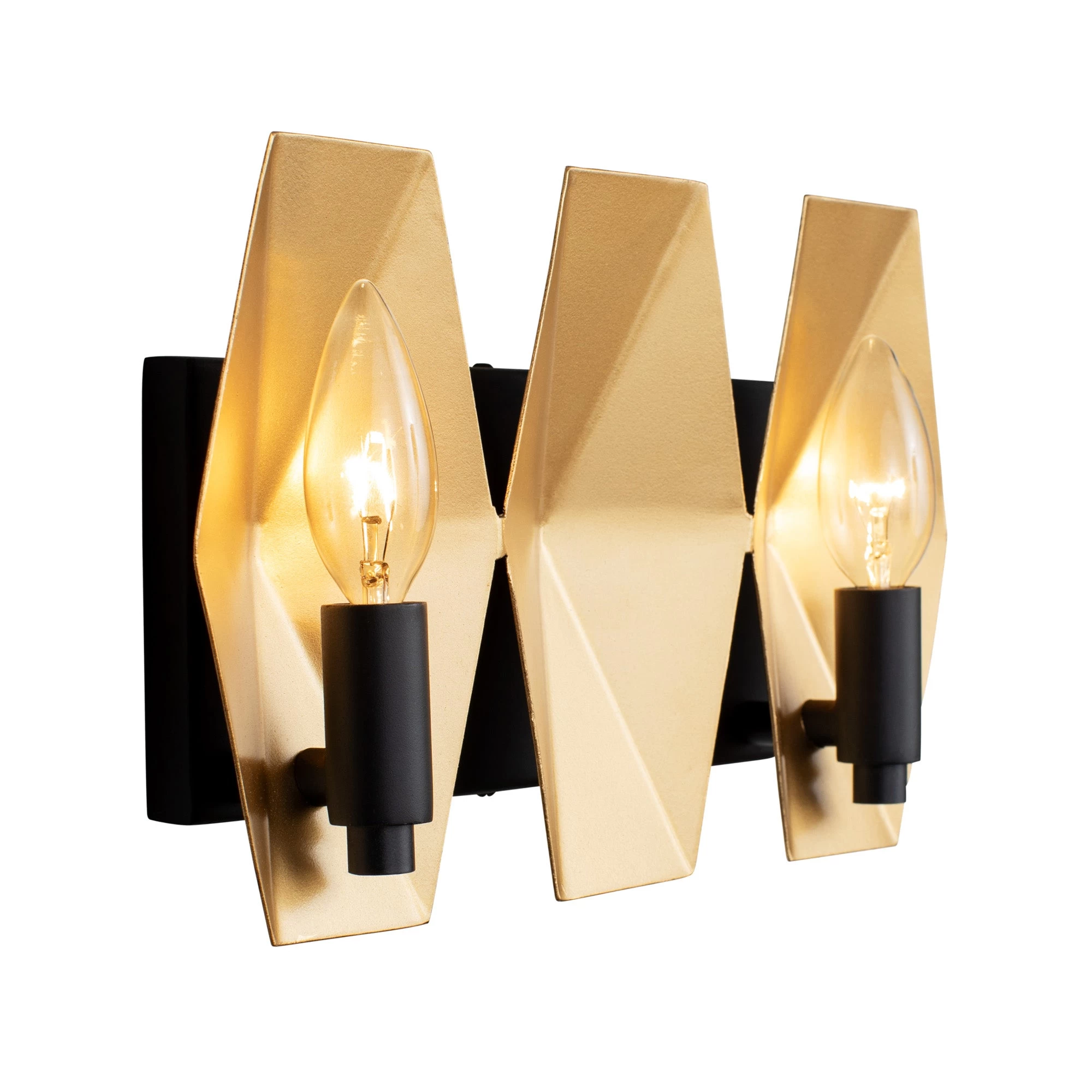 Malone 361B02MBFG 2-Light Vanity Light - Matte Black/French Gold 4 Malone 361B02MBFG 2-Light Vanity Light - Matte Black/French Gold - Image 2