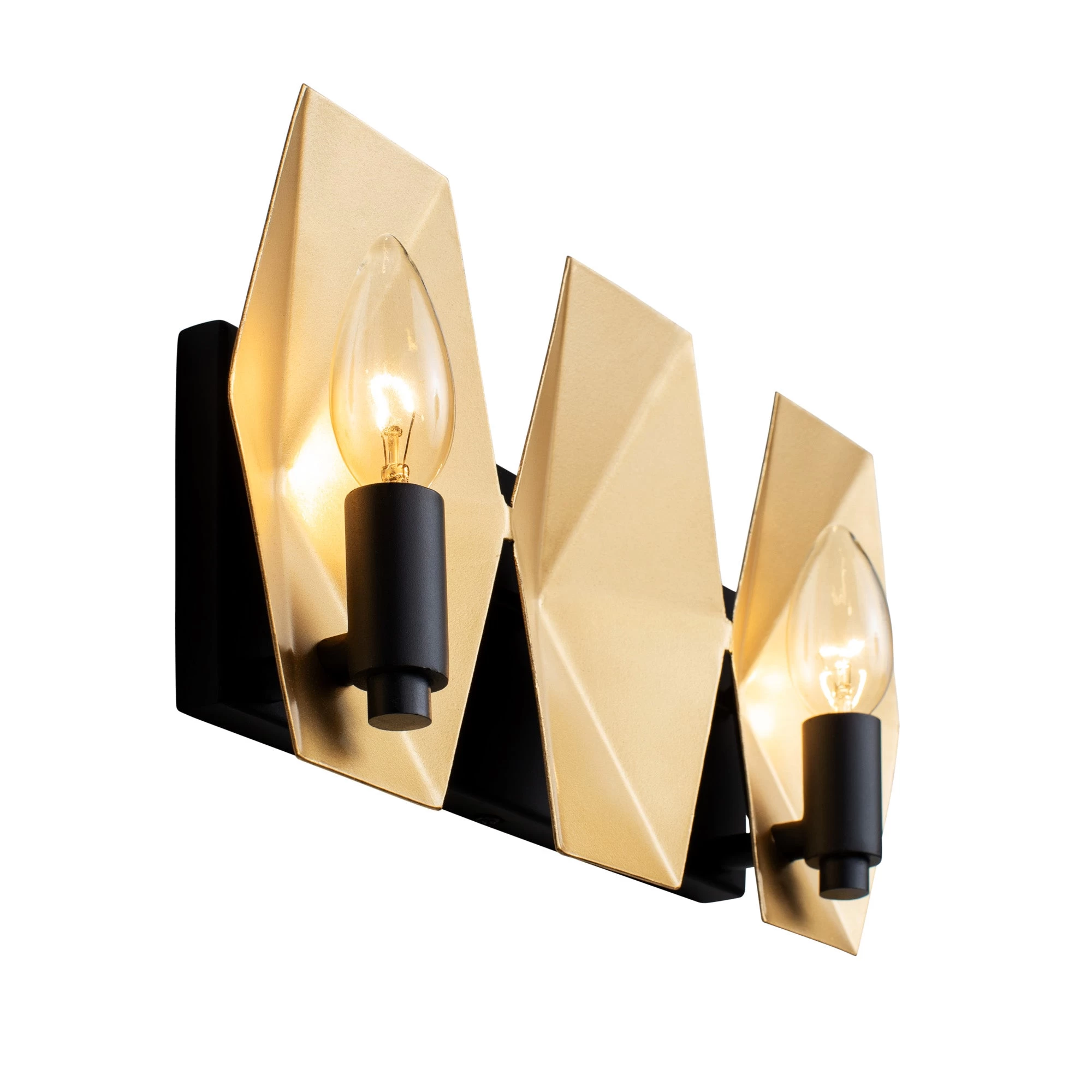Malone 361B02MBFG 2-Light Vanity Light - Matte Black/French Gold 5 Malone 361B02MBFG 2-Light Vanity Light - Matte Black/French Gold - Image 3