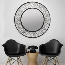 Estela 380MI30AMBFG 30-Inch Round Mirror - Matte Black/French Gold -Hanging Lighting 380MI30AMBFG application