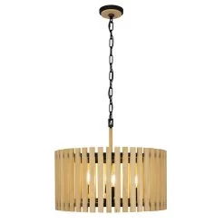 Suratto 387P06MBH 6-Light Pendant Light - Matte Black/Honey Blonde -Hanging Lighting 387P06MBH 1