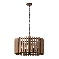 Suratto 387P06MBW 6-Light Pendant Light - Matte Black/Medium Walnut -Hanging Lighting 387P06MBW 1