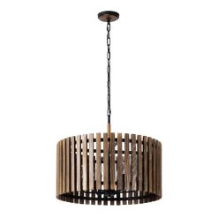 Suratto 387P06MBW 6-Light Pendant Light - Matte Black/Medium Walnut -Hanging Lighting 387P06MBW 2