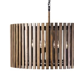 Suratto 387P06MBW 6-Light Pendant Light - Matte Black/Medium Walnut -Hanging Lighting 387P06MBW Detail 1