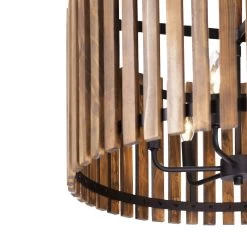 Suratto 387P06MBW 6-Light Pendant Light - Matte Black/Medium Walnut -Hanging Lighting 387P06MBW Detail 2