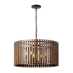 Suratto 387P08MBW 8-Light Pendant Light - Matte Black/Medium Walnut -Hanging Lighting 387P08MBW 1