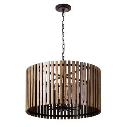 Suratto 387P08MBW 8-Light Pendant Light - Matte Black/Medium Walnut -Hanging Lighting 387P08MBW 2