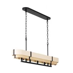 Blonde Moment 389N05MBHN 5-Light Kitchen Island Pendant - Matte Black/Honey/Medium Oak -Hanging Lighting 389N05MBHN 4
